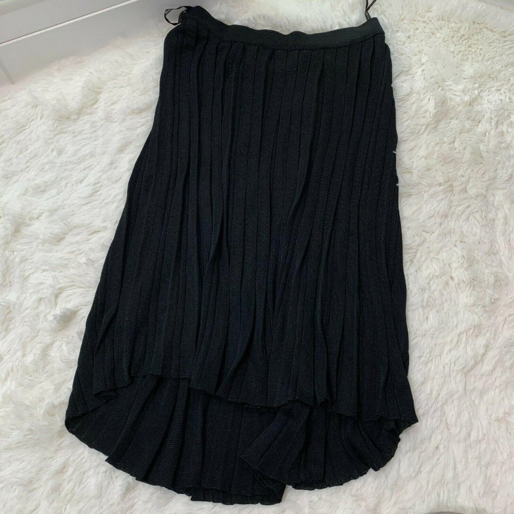 Bebe Criss Cross Hem Ribbed Midi Skirt Black Sz S